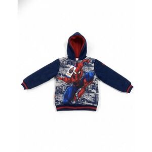Marvel Spider-Man Boys Full Zip Hoodie Size 7 Blue Red Gray Fleece Graphic Print